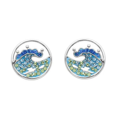 BLUE WAVE STUD EARRINGS WITH CRYSTALS